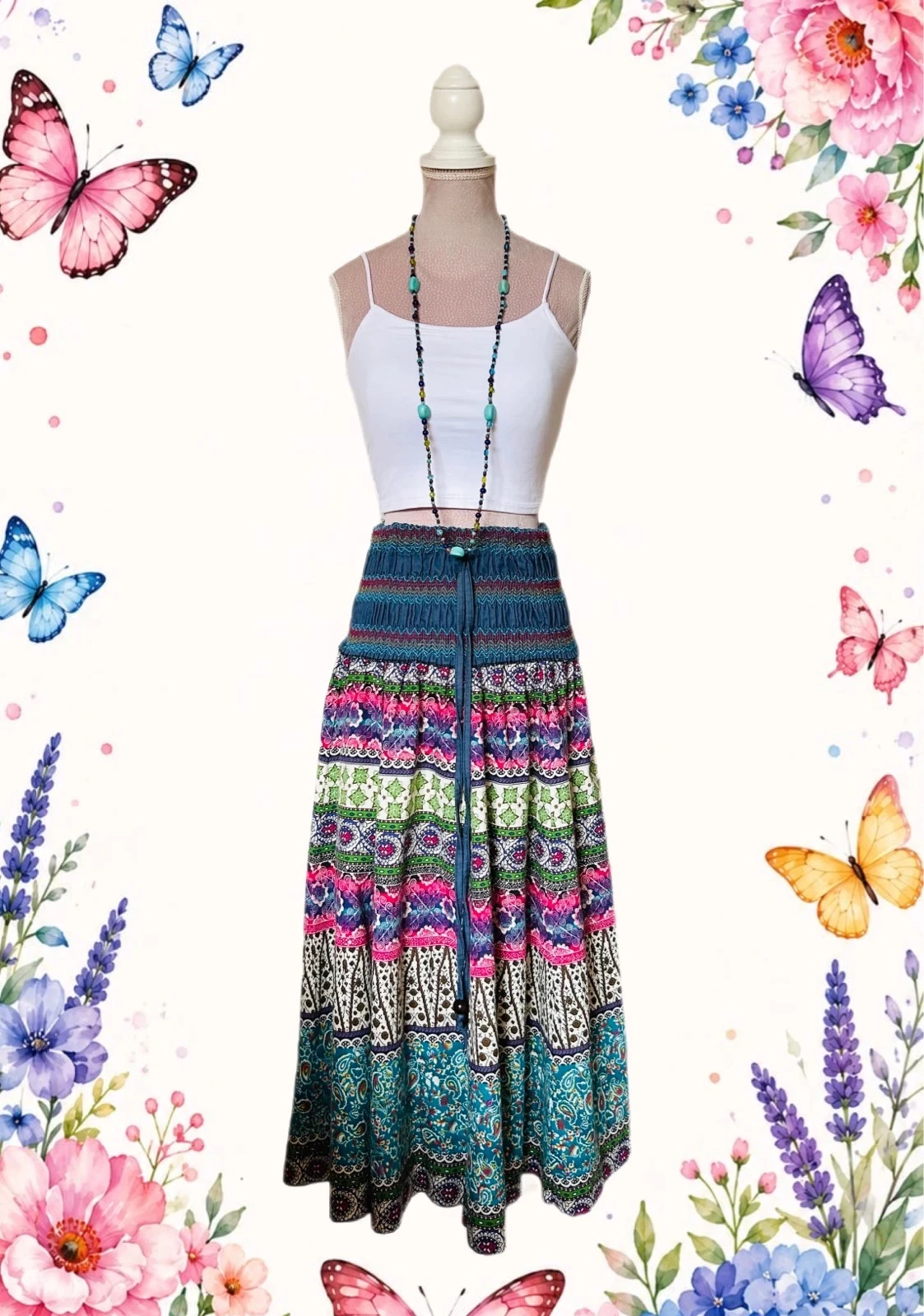 🩵🌿Jupe robe 2-in-1 Boheemse Ambachtelijke Vintage Folk Handgemaakte Etnische Hippy Rok Jurk 36/38🌿💜 – photo 2